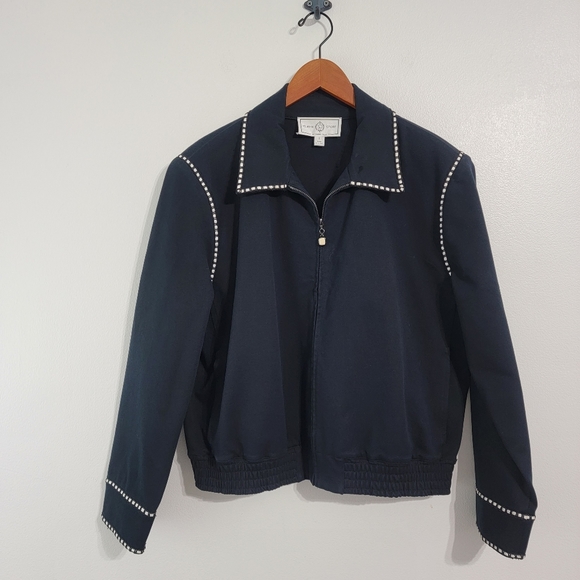 St. John Jackets & Blazers - ST. JOHN SPORT By Marie Gray Black and White Trim Zip Front Jacket